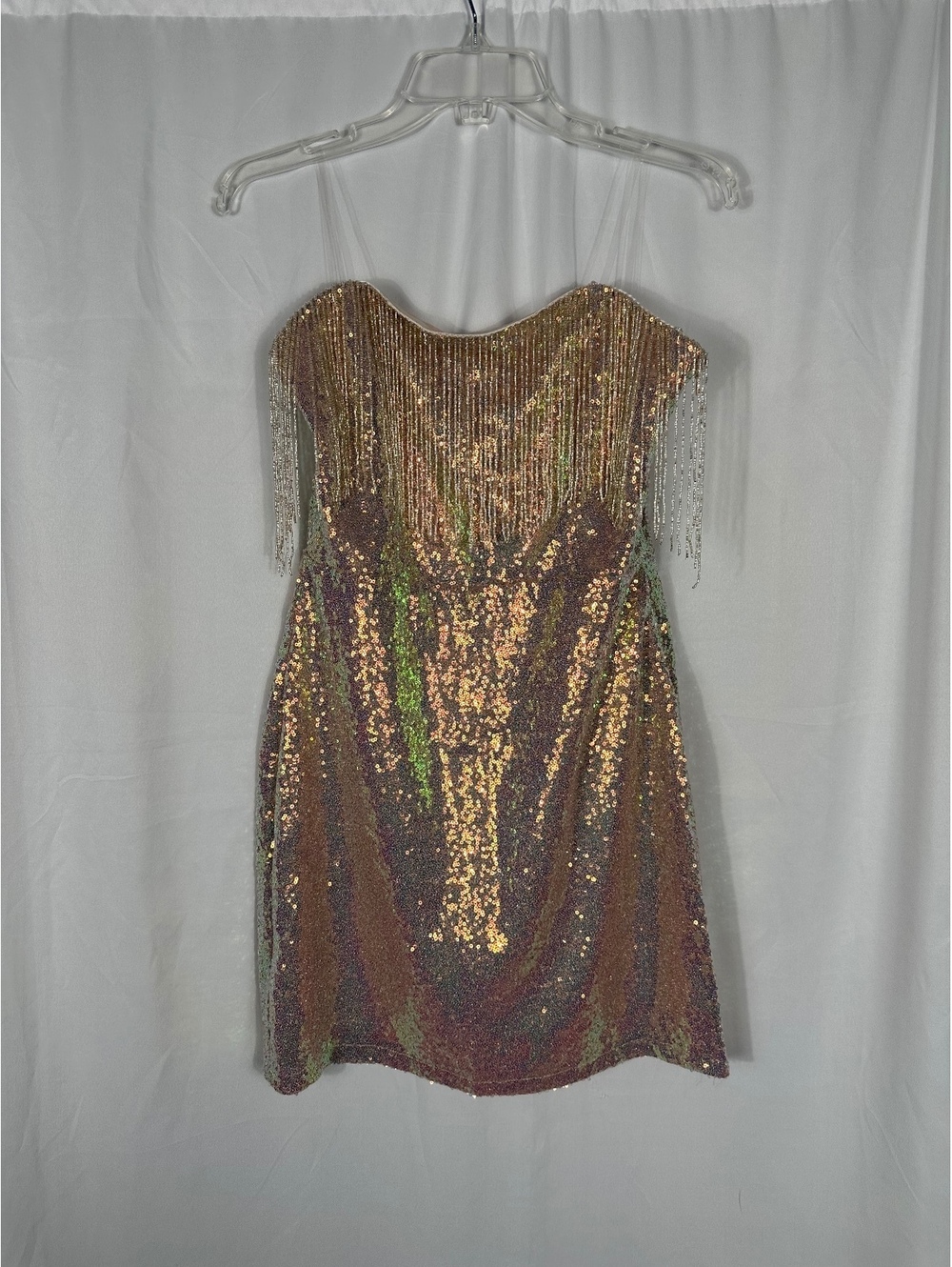 Main Strip Sequin Fringe Cocktail Dress Size Large